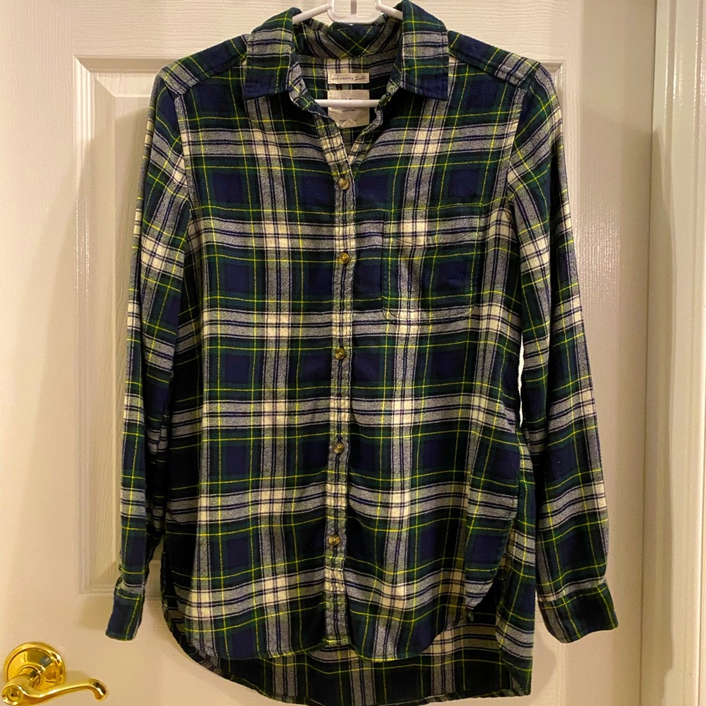 American Eagle Boyfriend Fit Flannel Shirt - Green Plaid - S - AHH-mazingly Soft